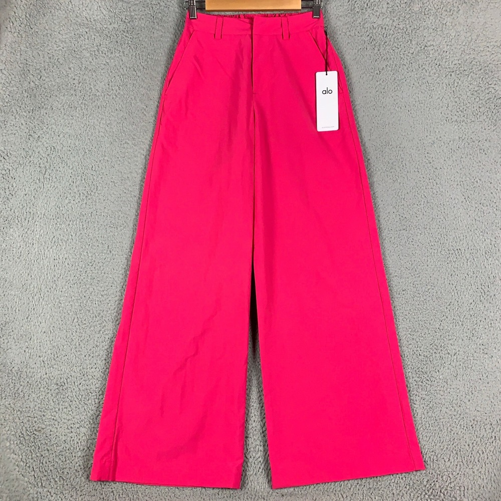 Alo Yoga High Waist Street Smart Trouser Womens XS Pink Summer Crush Wide Leg‎